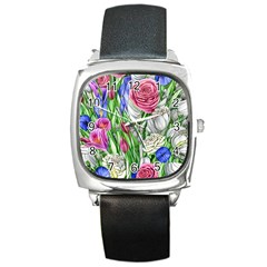 Celestial And Charming Florals Square Metal Watch by GardenOfOphir