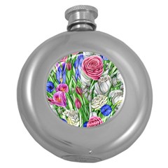 Celestial And Charming Florals Round Hip Flask (5 Oz) by GardenOfOphir