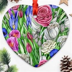 Celestial And Charming Florals Heart Ornament (two Sides) by GardenOfOphir