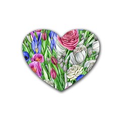 Celestial And Charming Florals Rubber Heart Coaster (4 Pack) by GardenOfOphir