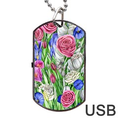 Celestial And Charming Florals Dog Tag Usb Flash (two Sides) by GardenOfOphir