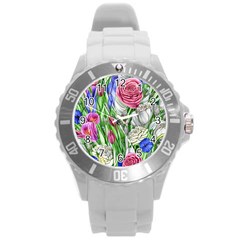 Celestial And Charming Florals Round Plastic Sport Watch (l) by GardenOfOphir