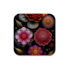 Ai Generated Floral Pattern Flowers Floral Rubber Square Coaster (4 Pack) by Ravend