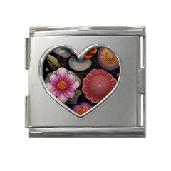 Ai Generated Floral Pattern Flowers Floral Mega Link Heart Italian Charm (18mm) by Ravend