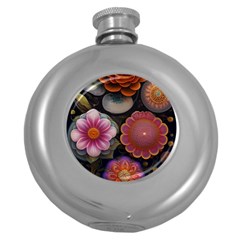 Ai Generated Floral Pattern Flowers Floral Round Hip Flask (5 Oz) by Ravend