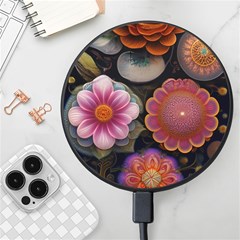 Ai Generated Floral Pattern Flowers Floral Wireless Fast Charger(black) by Ravend