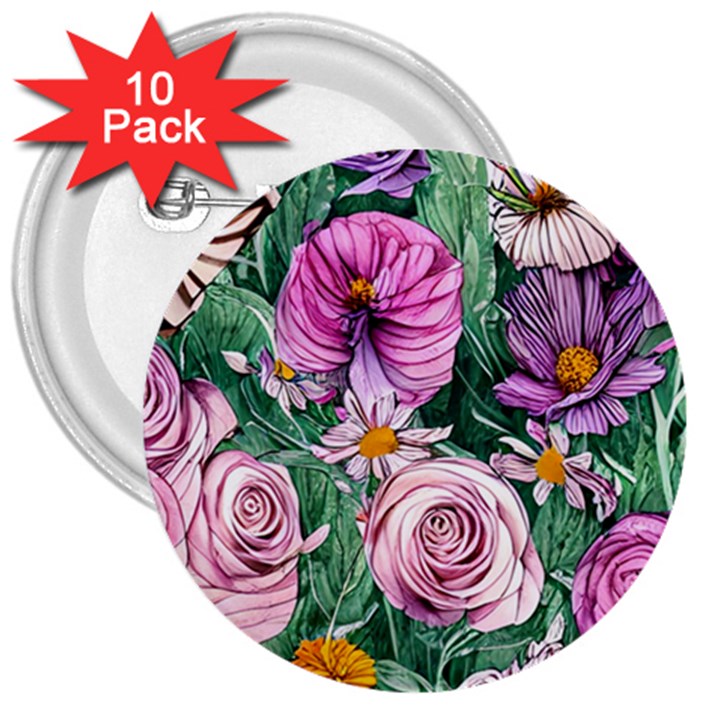 Budding And Captivating Flowers 3  Buttons (10 pack) 