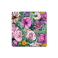 Budding And Captivating Flowers Square Magnet