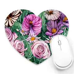 Budding And Captivating Flowers Heart Mousepad