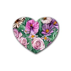 Budding And Captivating Flowers Rubber Coaster (Heart)