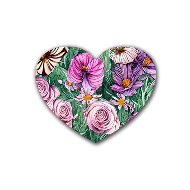 Budding And Captivating Flowers Rubber Coaster (Heart)