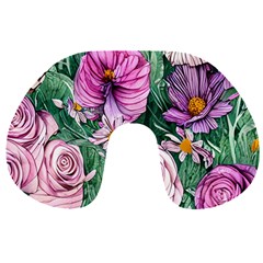 Budding And Captivating Flowers Travel Neck Pillow by GardenOfOphir