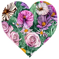 Budding And Captivating Flowers Wooden Puzzle Heart