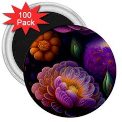 Ai Generated Flowers Plants Petals Buds 3  Magnets (100 Pack) by Ravend