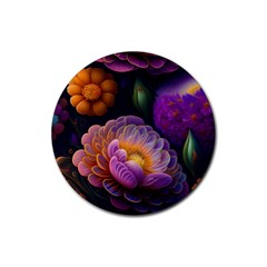 Ai Generated Flowers Plants Petals Buds Rubber Round Coaster (4 Pack) by Ravend