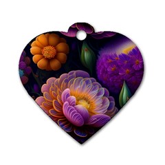 Ai Generated Flowers Plants Petals Buds Dog Tag Heart (two Sides)