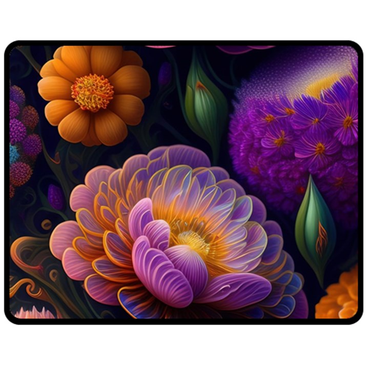 Ai Generated Flowers Plants Petals Buds One Side Fleece Blanket (Medium)