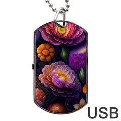 Ai Generated Flowers Plants Petals Buds Dog Tag Usb Flash (one Side) by Ravend