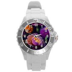 Ai Generated Flowers Plants Petals Buds Round Plastic Sport Watch (l) by Ravend