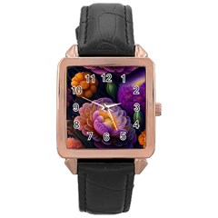 Ai Generated Flowers Plants Petals Buds Rose Gold Leather Watch  by Ravend