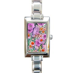 Bright And Brilliant Bouquet Rectangle Italian Charm Watch by GardenOfOphir