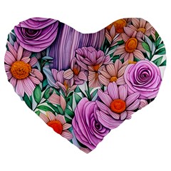 Bright And Brilliant Bouquet Large 19  Premium Flano Heart Shape Cushions by GardenOfOphir