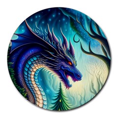 Ai Generated Dragon Fractal Art Texture Round Mousepad by Ravend