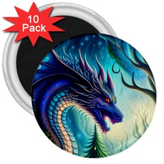 Ai Generated Dragon Fractal Art Texture 3  Magnets (10 Pack)  by Ravend