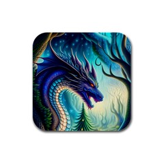 Ai Generated Dragon Fractal Art Texture Rubber Square Coaster (4 Pack) by Ravend