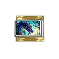 Ai Generated Dragon Fractal Art Texture Gold Trim Italian Charm (9mm) by Ravend