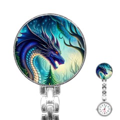 Ai Generated Dragon Fractal Art Texture Stainless Steel Nurses Watch by Ravend