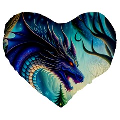 Ai Generated Dragon Fractal Art Texture Large 19  Premium Flano Heart Shape Cushions by Ravend