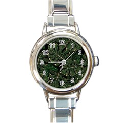 Monstera Plant Tropical Jungle Leaves Pattern Round Italian Charm Watch by Ravend