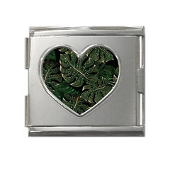 Monstera Plant Tropical Jungle Leaves Pattern Mega Link Heart Italian Charm (18mm) by Ravend