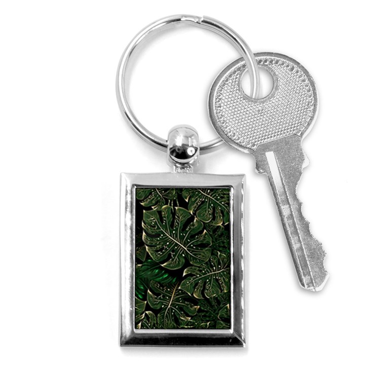 Monstera Plant Tropical Jungle Leaves Pattern Key Chain (Rectangle)