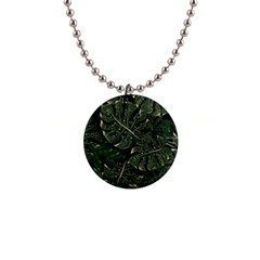 Monstera Plant Tropical Jungle Leaves Pattern 1  Button Necklace by Ravend