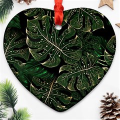 Monstera Plant Tropical Jungle Leaves Pattern Heart Ornament (two Sides) by Ravend