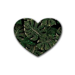 Monstera Plant Tropical Jungle Leaves Pattern Rubber Heart Coaster (4 Pack) by Ravend