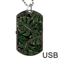 Monstera Plant Tropical Jungle Leaves Pattern Dog Tag Usb Flash (one Side) by Ravend