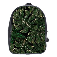 Monstera Plant Tropical Jungle Leaves Pattern School Bag (xl) by Ravend