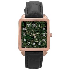 Monstera Plant Tropical Jungle Leaves Pattern Rose Gold Leather Watch  by Ravend