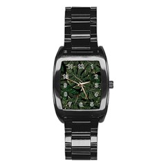 Monstera Plant Tropical Jungle Leaves Pattern Stainless Steel Barrel Watch by Ravend