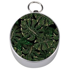 Monstera Plant Tropical Jungle Leaves Pattern Silver Compasses by Ravend