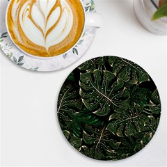 Monstera Plant Tropical Jungle Leaves Pattern Uv Print Round Tile Coaster by Ravend