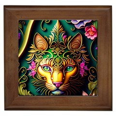 Ai Generated Paisley Pattern Feline Floral Framed Tile by Ravend