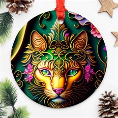 Ai Generated Paisley Pattern Feline Floral Ornament (round) by Ravend