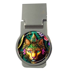 Ai Generated Paisley Pattern Feline Floral Money Clips (round)  by Ravend