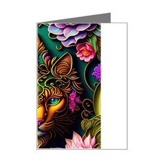 Ai Generated Paisley Pattern Feline Floral Mini Greeting Card by Ravend