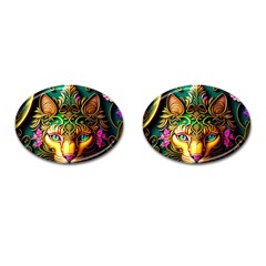 Ai Generated Paisley Pattern Feline Floral Cufflinks (oval) by Ravend