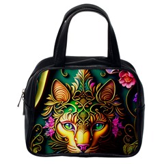 Ai Generated Paisley Pattern Feline Floral Classic Handbag (one Side) by Ravend